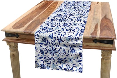 ABAKUHAUS Tafelrunner 40x180 cm – Moderne bloemen en bladeren, Blauw