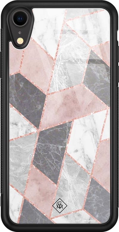 Casimoda® hoesje - Geschikt voor iPhone XR - Stone grid marmer / Abstract marble - Luxe Hard Case Zwart - Backcover telefoonhoesje - Multi