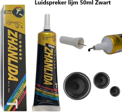 TLVX Zwarte Luidspreker Lijm 50ml / Speakerlijm / Geschikt voor Reparatie van Stof / Luidsprekerrand lijmen / Losgelaten en Krakende Speaker Repareren / Koptelefoon / In Ear Oortjes / Muziek Box Repareren / Slijtvast en Luchtdicht / 1 tube