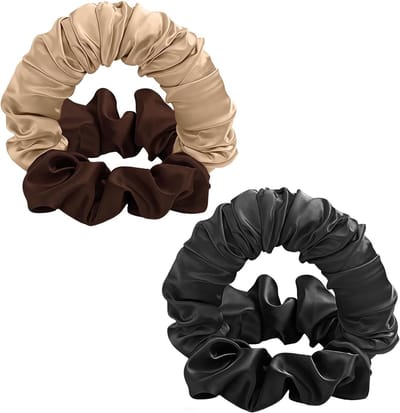 Dailygoods- Krullers zonder Hitte - Heatless Curlers Set - Satijnen Scrunchies - 2 Stuks (Zwart/Bruin) - Haarverzorging - Styling Accessoires - Haarrollers