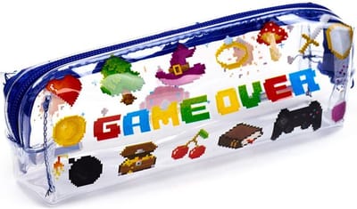 Etui/Pennenzak - Game Over - Transparant&Blauw/Rits - 7x19x4cm