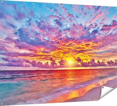 Gards Tuinposter Zonsondergang op het Strand in de Malediven - 160x120 cm - Tuindoek - Tuindecoratie - Wanddecoratie buiten - Tuinschilderij