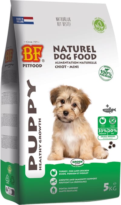 Puppyvoer Kleine Rassen BF Petfood - Kalkoen, Vis, Kip - 5 kg, Glutenvrij, Met Zalmolie