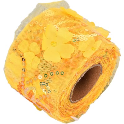 Tule Rol 10 Yards Geborduurd Pailletten Bloemen Gaas Lint Decoratieve Knutsel AccessoiresDonkerroze