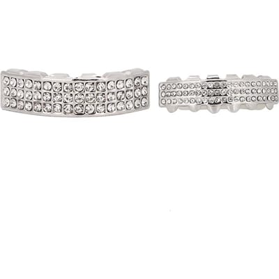 Ensemble de Dents Accessoire de Dents Bling Décoration pour Fête d'Halloween Spectacle Hip Hop Argent white
