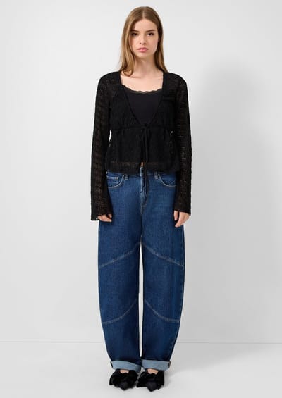 Hoge taille Barrel jeans met decoratieve snits voor dames QS