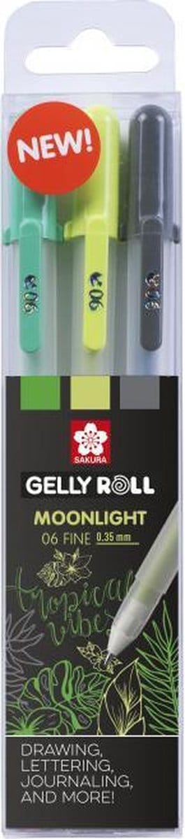 Sakura Gelly Roll Moonlight set van 3 Gelpennen Botanical verpakt in een Zipperbag + 25 Vel Zwart Papier