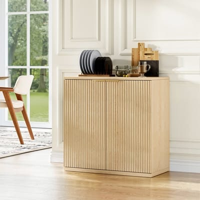 Wishdor - Sideboardkast - Geribbelde Fronten - Modern - Voor Woonkamer Of Slaapkamer - MDF - Eikenkleur - 80 x 40 x 80 cm