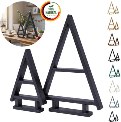 Floranica Sapin de Noël en Bois Fait Main - Set de 2 Arbre de Noël Noir, Mini Décoration de Noël, Décoration hivernale