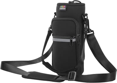Waterfles Draagtas met Verstelbare Schouderriem en 2 Pocket Sling – Neopreen Sleeve voor Sport, Wandelen en Reizen, Zwart