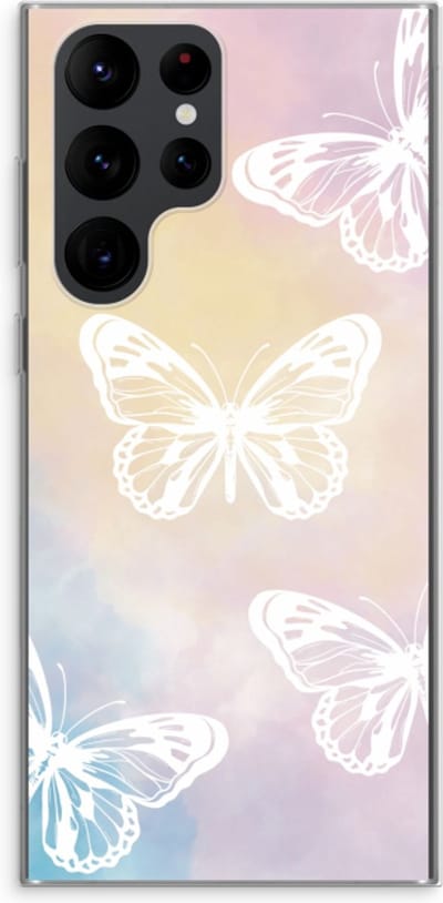 Case Company® - Hoesje geschikt voor Samsung Galaxy S22 Ultra hoesje - White butterfly - Soft Cover Telefoonhoesje - Bescherming aan alle Kanten en Schermrand