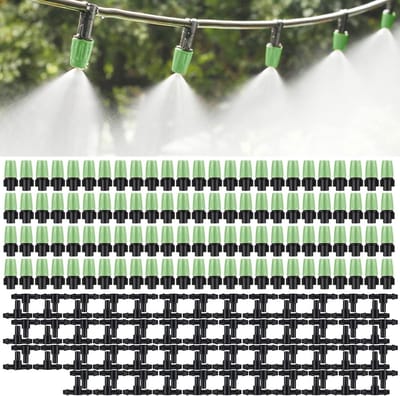 100 Stuks Micro Spray Verstelbare Flow Irrigatie Druppels voor Tuin, Perfecte Sprinkler en Misting Drip Kit met 3 Tee Verbindingen