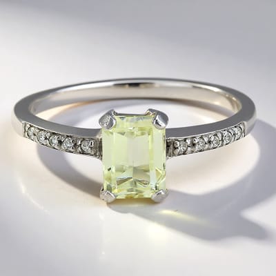 Cavill - Zilveren Ring met 1,16 ct Kanariegele Kunziet & 10 Zirkonen - 925 Sterling Zilver - Platina Verguld - Elegant Achthoekig Design