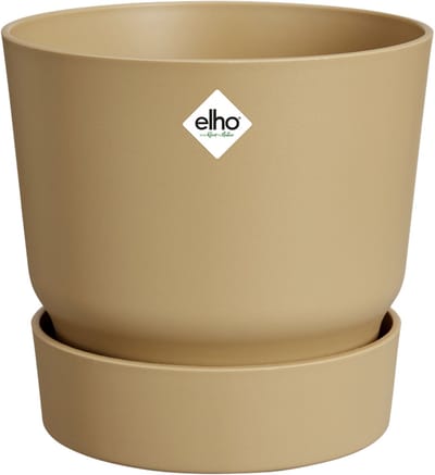 Elho Greenville Rond 30 - Grote Bloempot voor Buiten met Waterreservoir - 100% Gerecycled Plastic - Ø 29.5 x H 27.8 cm - Goudkleurig zand