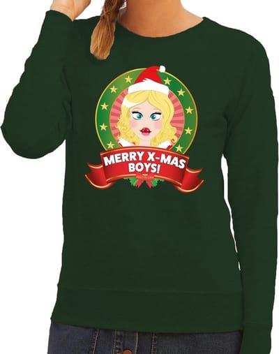 Foute kersttrui / sweater sexy kerstvrouw - groen - Merry Christmas boys voor dames XS