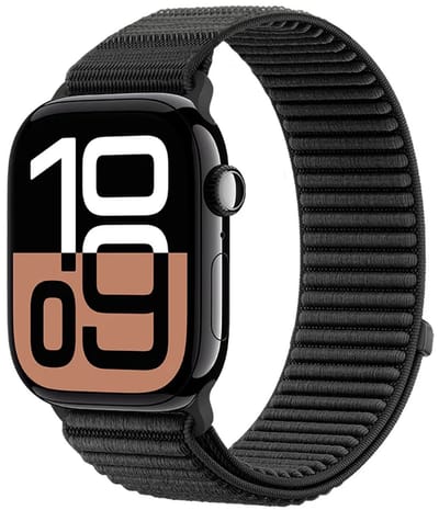 Strap-it Wave nylon bandje met klittenbandsluiting - geschikt voor Series Apple Watch 1/2/3/4/5/6/8/9/10/11/SE(2-3)/Ultra(2-3) - iWatch bandje voor grote maten 44mm 45mm 46mm 49mm (zwart)