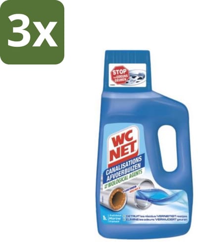 3 x WC Net - Ontstopper - Afvoerbuizen onderhoud - Biologische Formule - 1L - Afvoerbuizen Onderhoud - Biologisch Afvoerbuizen Onderhoud - Leidingen Reinigen - Afvoerbuizen Reinigen - Afvoerbuizen Geur