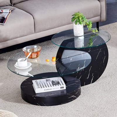 MODFU Salontafel - Meerlaags Opbergontwerp - Modern - Voor Woonkamer - MDF En Glas - Zwart Transparant