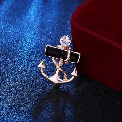 Mode Roer Anker Broches Revers Pin Kristal Strass Heren Pak Overhemd Kraag Pins Luxe Sieraden Badge Accessoires zwart