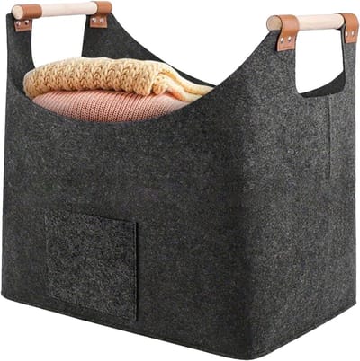 Brandhout Zak - Draagtas Opslag - Open Haard - Grote Capaciteit - 45 x 40 x 32 cm - Donkergrijs