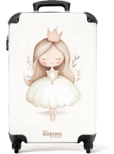 NoBoringSuitcases.com® - Kinderkoffer meisje - Kindertrolley meisjes - Sierlijke prinses in het wit - Handbagage koffer lichtgewicht - Reiskoffer trolley kinderen - Rolkoffer met wieltjes - Past binnen 55x40x20 en 55x35x25