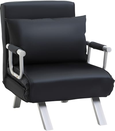 2-in-1 slaapbank - opklapbare tuinstoel - campingstoel - verstelbare rugleuning - Afmetingen: 65 cm (L) x 77 cm (B) x 80 cm (H) - Inclusief afneembare bankhoes en kussens - Stevig, duurzaam en roestbestendig - Polyester materiaal - Zwart