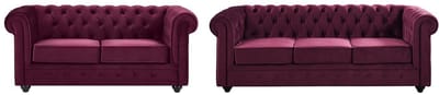Vente-unique Drie- en tweezitsbank van purper velours CHESTERFIELD