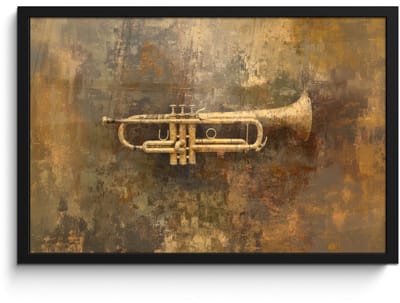 Poster in lijst - Fotolijst 60x40 cm - Posters - Trompet - Geel - Muzikaal - Posterlijst zwart - Decoratie - Wanddecoratie woonkamer - Muurdecoratie slaapkamer