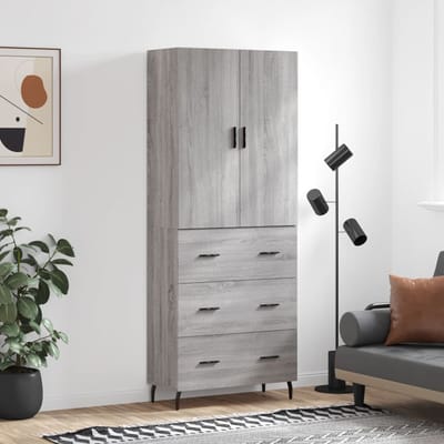 vidaXL - Hoge - kast - 69,5x34x180 - cm - bewerkt - hout - grijs - sonoma - eikenkleurig