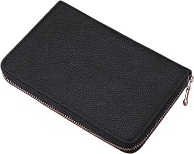 RFID-antidiefstalportemonnee voor dames - Telefoontasje met ritssluiting van echt leer - Ruime reisportemonnee voor dames - Polstasje - Zwart - 1 stuk