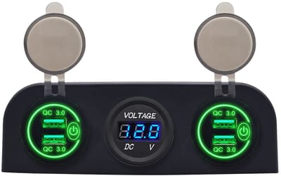 ProRide 12V USB Autolader 4 Poorten - QC3.0 - P12526 - Drievoudig opbouw paneel met Voltmeter