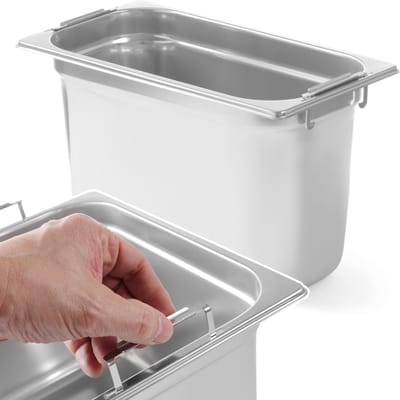 HENDI GN-container 1/3 rvs met intrekbare grepen, 7,8 l, 20 cm hoog, zilverkleurig, waterbad