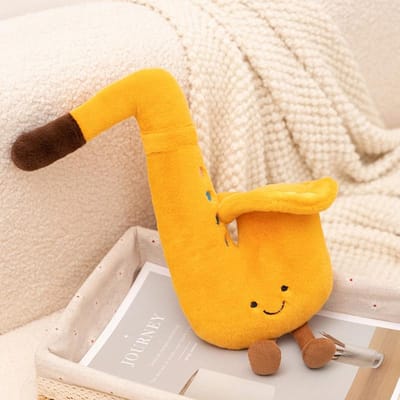 Muziek Instrument Pluche Speelgoed Gevuld Kawaii Schattig Saxofoon Bas Witte Piano Mensachtige Pop Met Benen Decor Cadeau orange