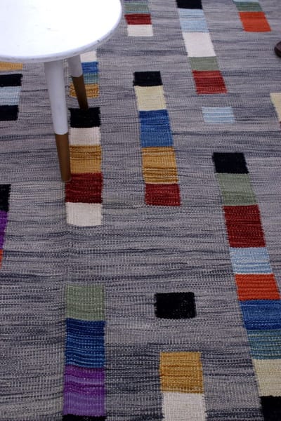Grijs Tapijt Laagpolig Handgeweven Wollen Vloerkleed - Koho Afghan Modern Kelim 225x166 - 225x166cm- Modern - Woonkamer - Salon - Slaapkamer - Eetkamer