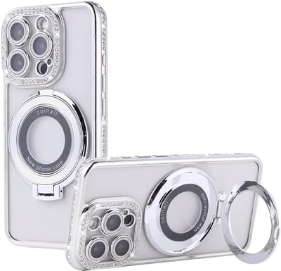Hoesje Geschikt voor iPhone 16 Magsafe hoesje Zliver - Lens beschermer ring Luxury Bling Sparkly Diamond backcover