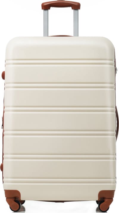 Merax Harde Koffer – Handbagage - Reisbagage - 4 Wielen - ABS-materiaal - 66x43.5x27.5 cm - Crème-Wit + Bruin