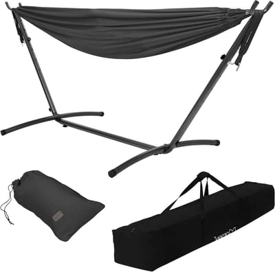 Tweepersoons Hangmat - Duo Hangmat Schommelstoel - Buiten Ontspannen - Inclusief Draagtas - 255 x 99 x 98 cm - Donkergrijs