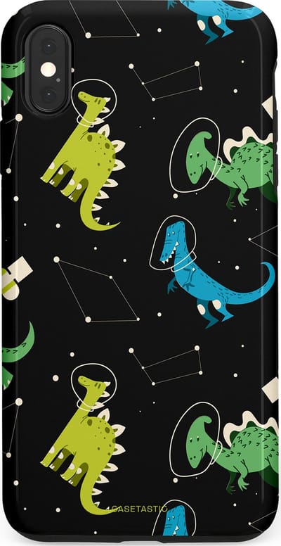Casetastic hoesje geschikt voor Apple iPhone XS Max - Dubbellaagse bescherming - Dino in de sterren - Fashion Case - Zwart Groen