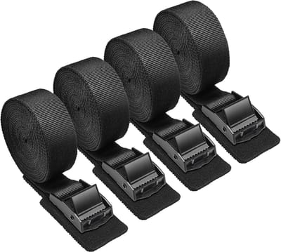 Spanbanden - 4 stuks - Sjorbanden - Spanriem Verstelbaar, Ratel Tension Strap voor karren Motorfiets auto kofferbak kajak hangmatten luifel beschermkap van meubilair auto - met Gesp - zwart - 2.5 m