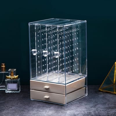 Transparante Sieraden Organizer met Lades voor Oorbellen, Ringen en Kettingen - Hangende Sieraden Toren met 3 Verticale en 2 Horizontale Lades