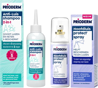 Prioderm Hoofdluisbescherming Bundel - Inclusief Prioderm Anti-Luis Shampoo en Prioderm Protect Spray - Effectieve Behandeling en Bescherming tegen Hoofdluizen - Geschikt voor Kinderen en Volwassenen