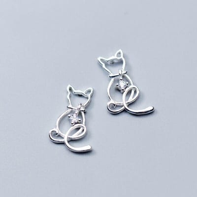 925 Sterling Zilver Dieren Kat Stud Oorbellen voor Vrouwen Feest Vrouwelijke Pendientes Eh844 gray