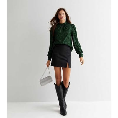 Loosefit blouse met hoge hals en pailletten