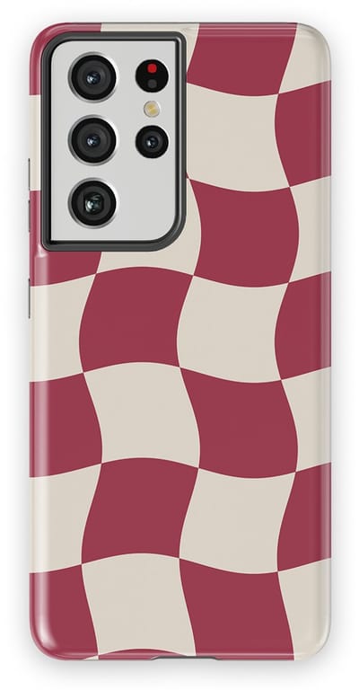 Checkered Warp Hoesje Samsung Galaxy S21 Ultra | Geschikt Voor Mag | Uniek Design Hoesje | Beschermhoes Samsung Galaxy S21 Ultra Crimson Wave