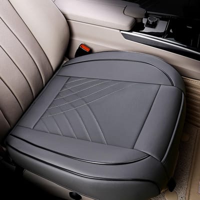 Famanu - Premium PU autostoelhoes – voorstoelbeschermer werkt met 95% van de voertuigen – gewatteerd, antislip, volledige wikkelrand – (afmetingen: 51 x 50 cm) – 1 stuk (grijs)