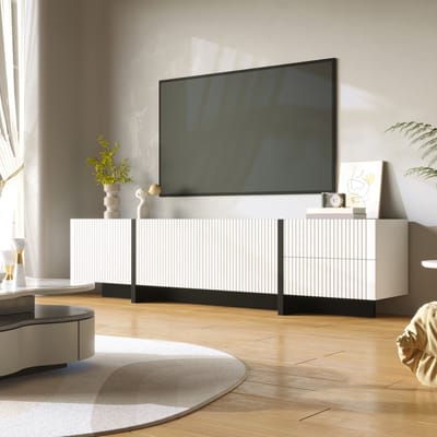 MEUNIQ TV-meubel 190 x 35 x 45 cm met 3 deuren en 2 lades, dressoir voor woonkamer of mediaruimte, met dempende scharnieren, wit en zwart
