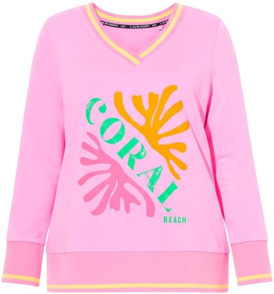 Laurasøn - Dames - Sweatshirt V-hals lange mouwen OEKO-TEX - Neonroze - Maat 44+