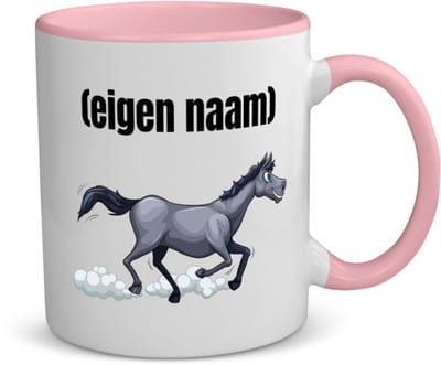 Akyol - rennend paard met eigen naam koffiemok - theemok - roze - Paarden - dieren liefhebber - iemand die houdt van paarden - verjaardag - cadeau - kado - geschenk - 350 ML inhoud
