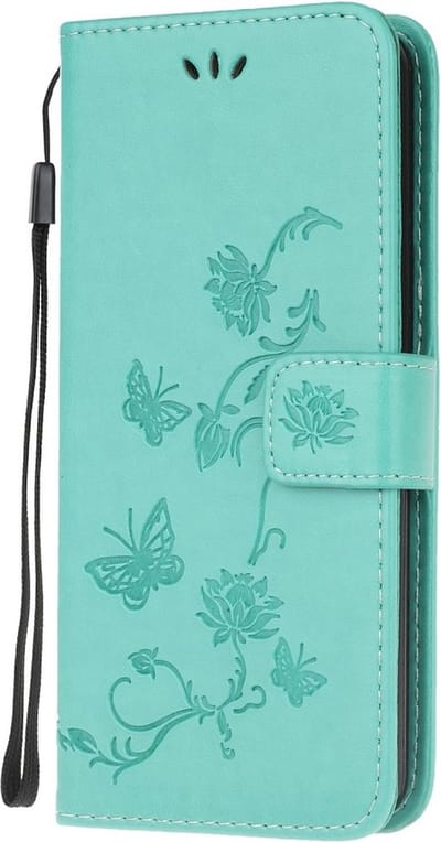 Coverup Bloemen & Vlinders Book Case - Geschikt voor Motorola Moto G9 Play / E7 Plus Hoesje - Cyan