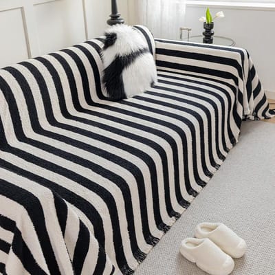 Hoogwaardige bankhoes in Scandinavische stijl Verdikte bankhoesstof Vierseizoenen Anti-kras bankhoes Bankdeken 180*130cm black